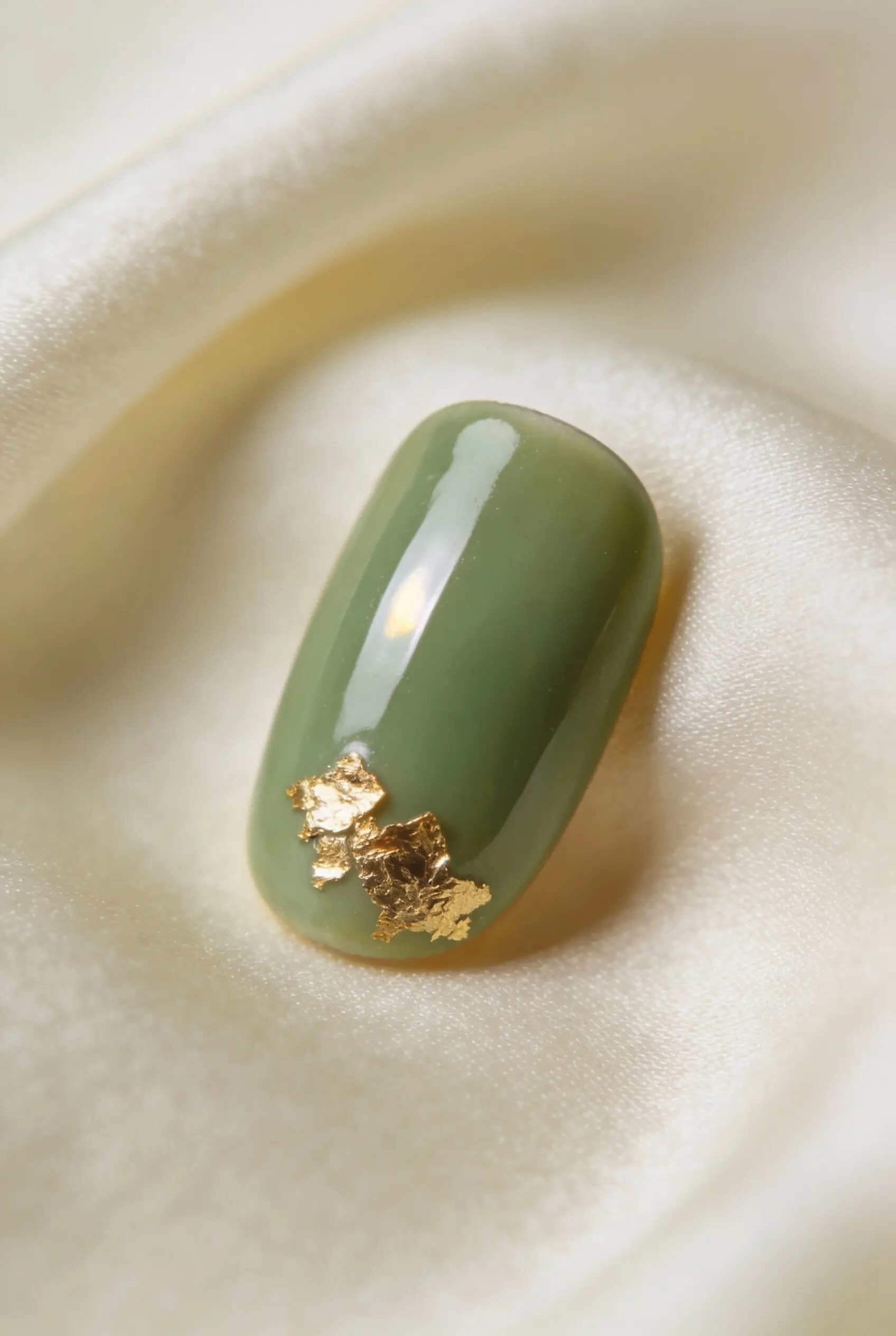 Sage green nails with gold foil accents