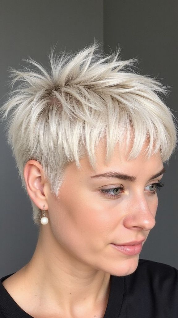Textured pearl blonde pixie with smoky lowlights