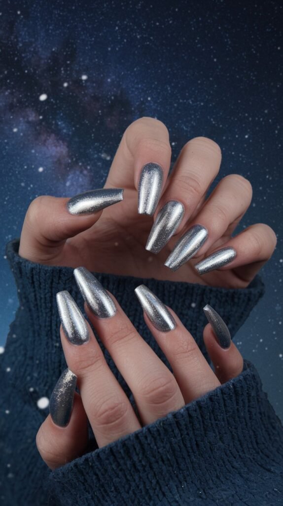 Silver chrome birthday nails