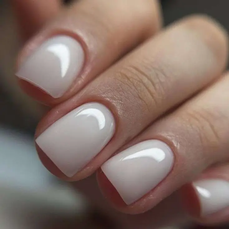 Short square nails with milky white gel polish