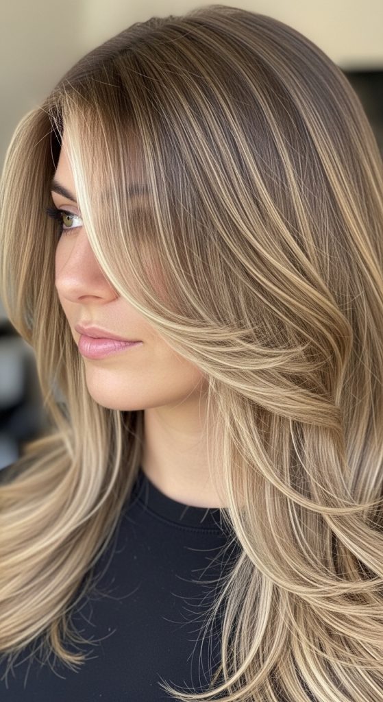 Ash blonde balayage with face framing highlights