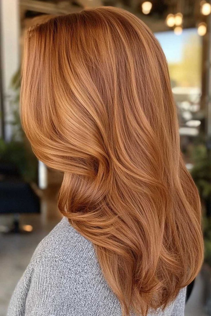 Auburn copper color melt on long hair