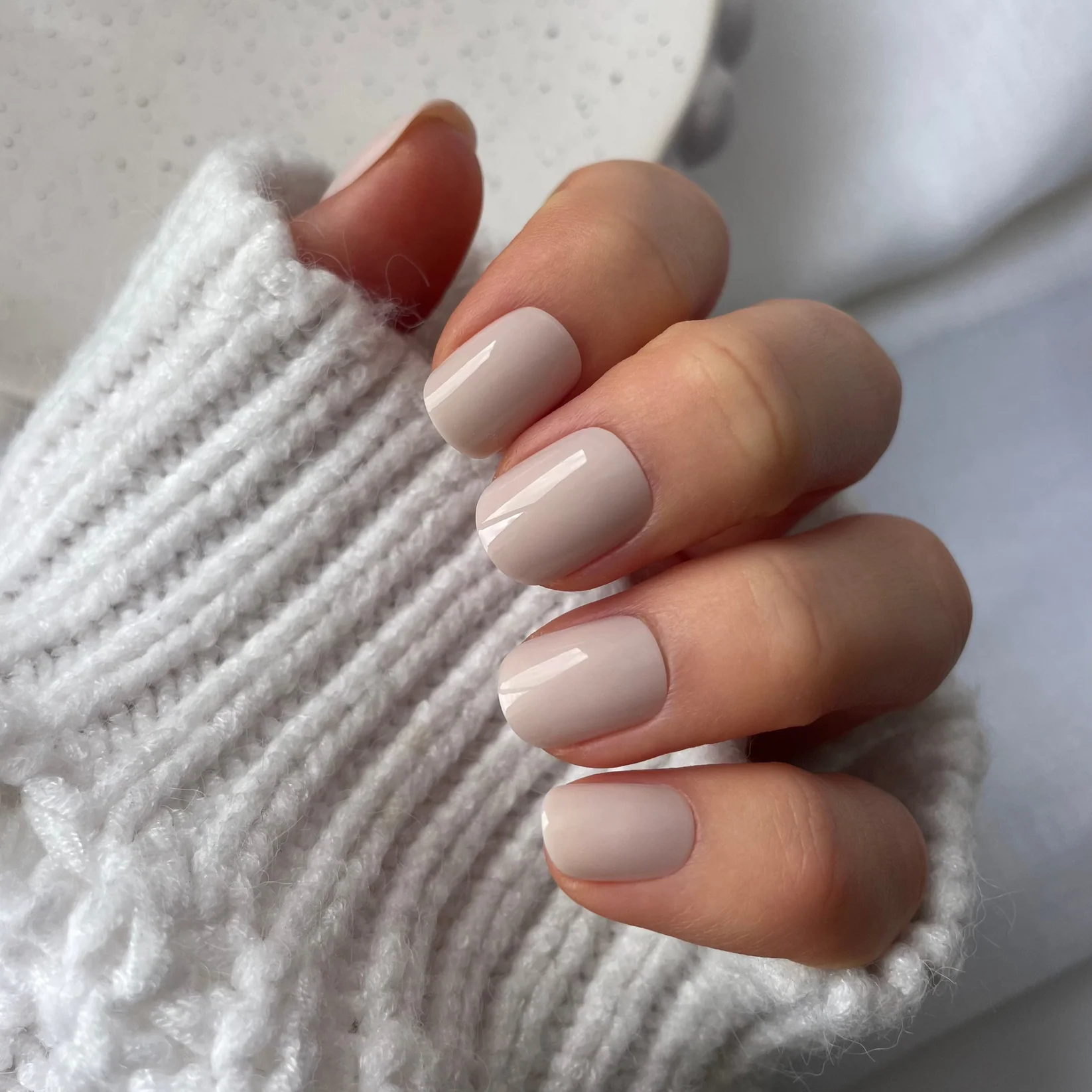 Short square nails in matte nude polish