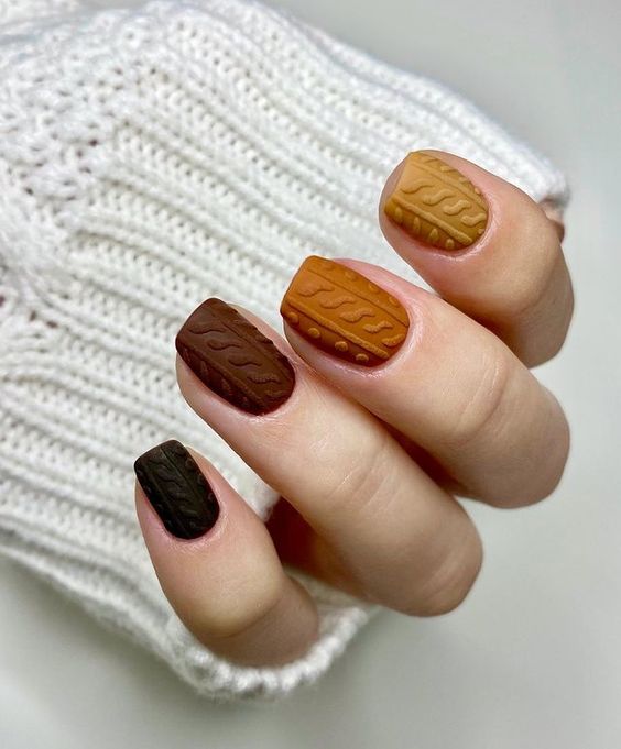 Sweater knit texture winter nail art