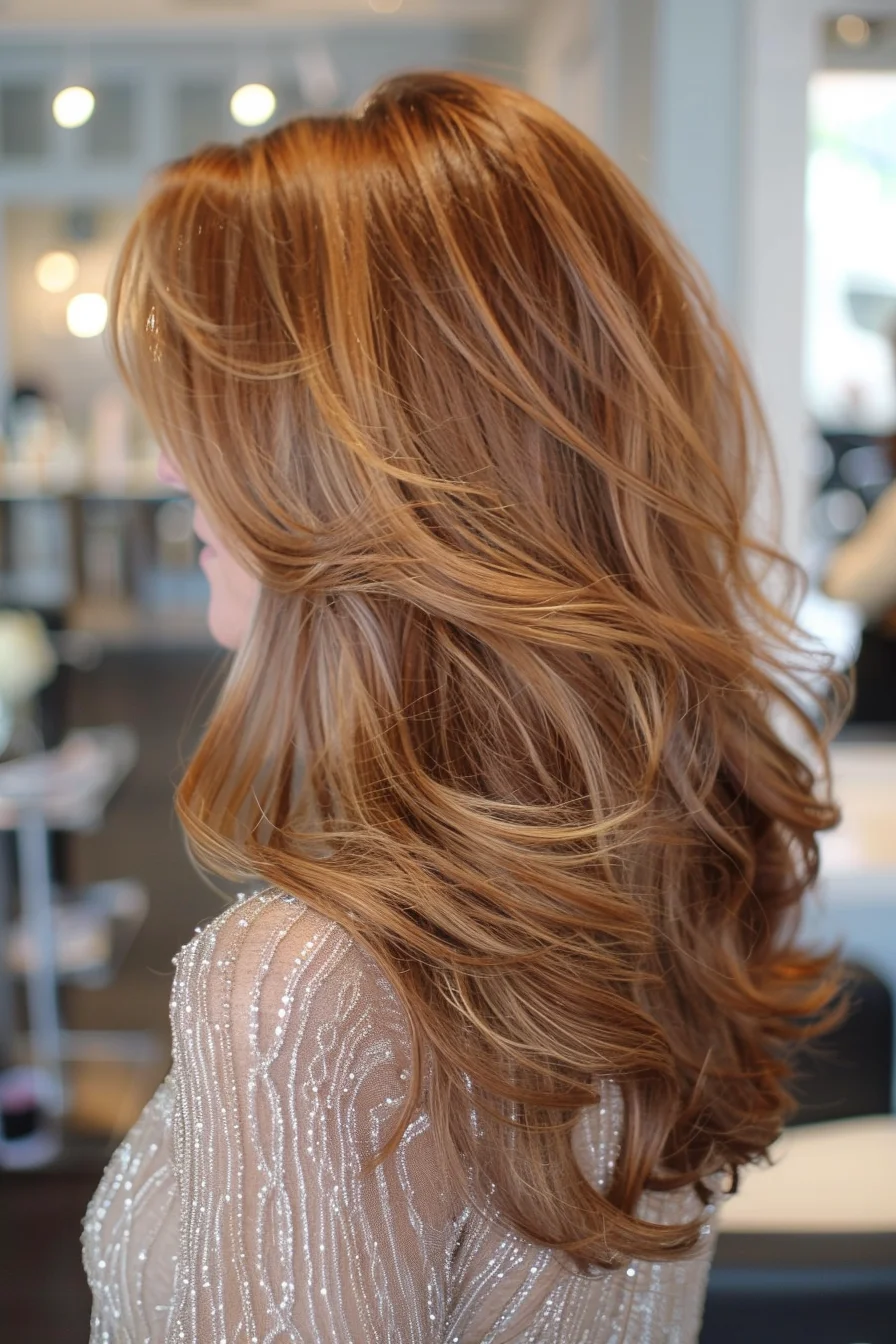 Medium-long copper penny red hair with dimensional layers