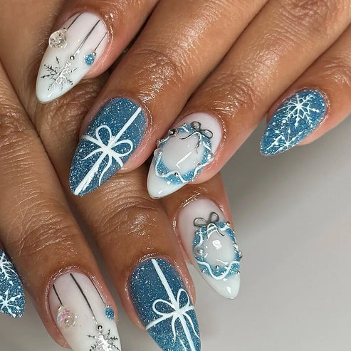 Denim blue glitter with gift-bow art