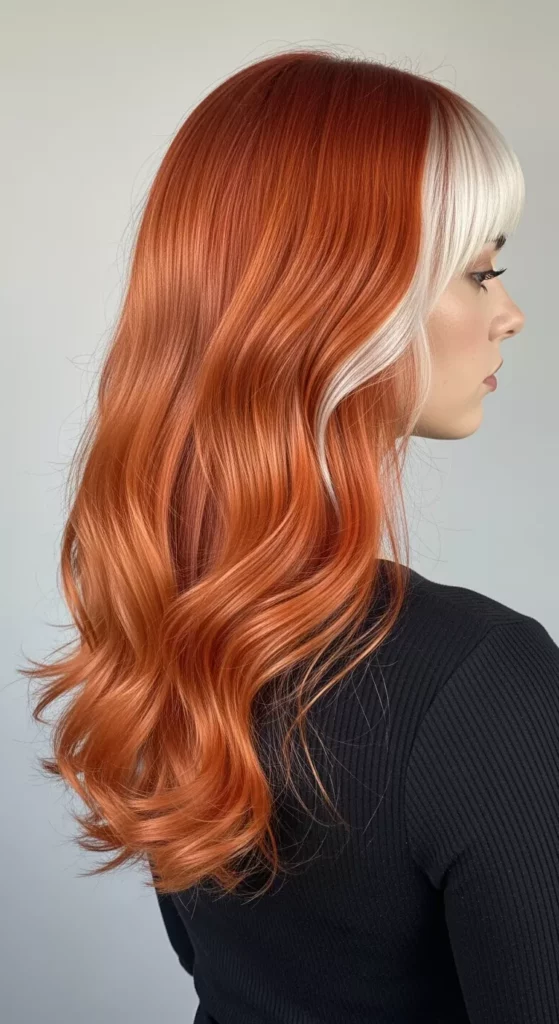 Copper hair with blonde money piece face-framing highlights