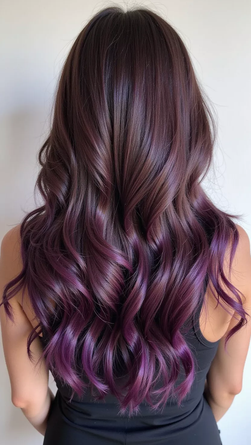 Long dark plum wavy hair