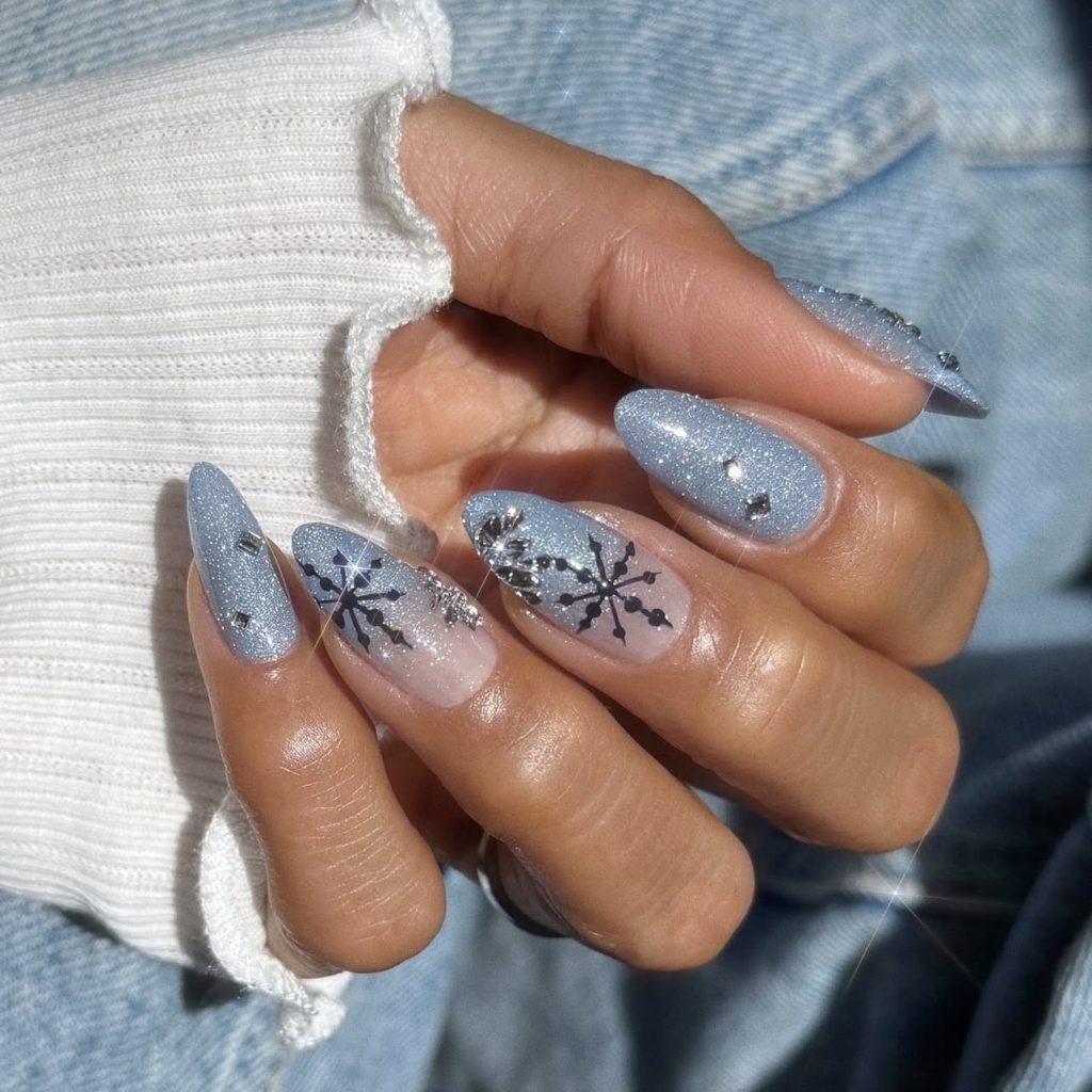 Icy blue snowflake cat-eye