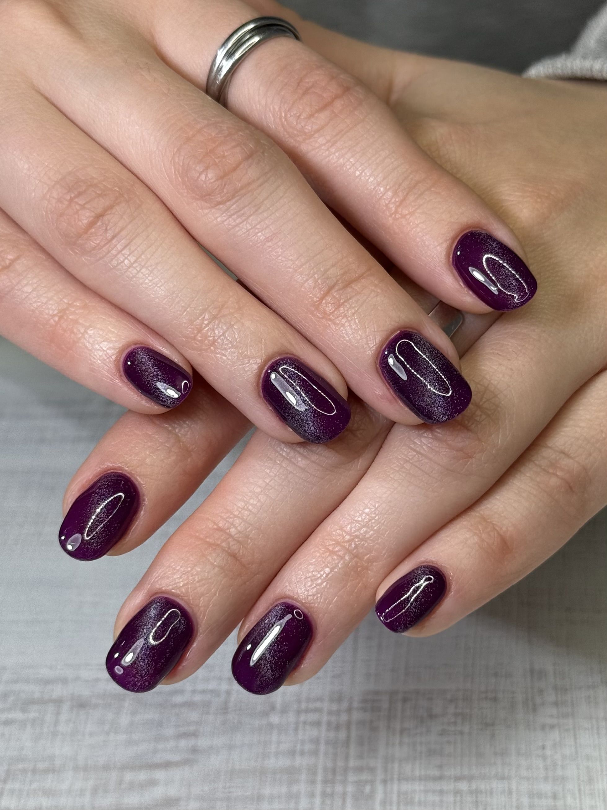 Deep aubergine eggplant cat eye nails
