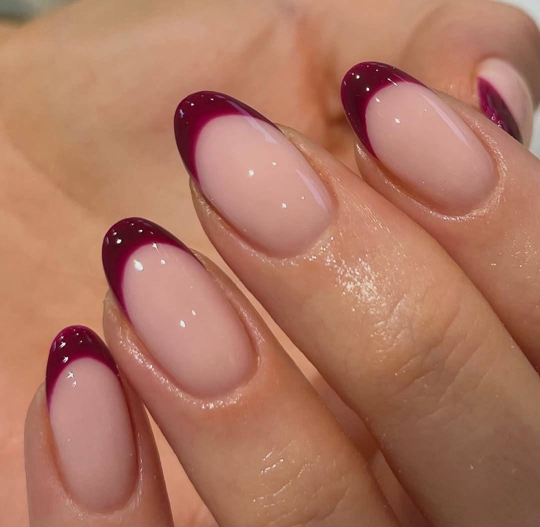Burgundy french tip nails