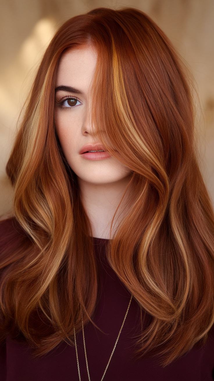 Auburn hair with lighter face-framing highlights