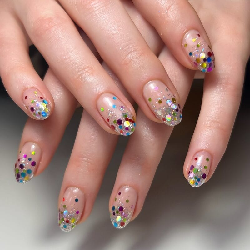 Confetti Glitter: multicolor confetti glitter on square nails