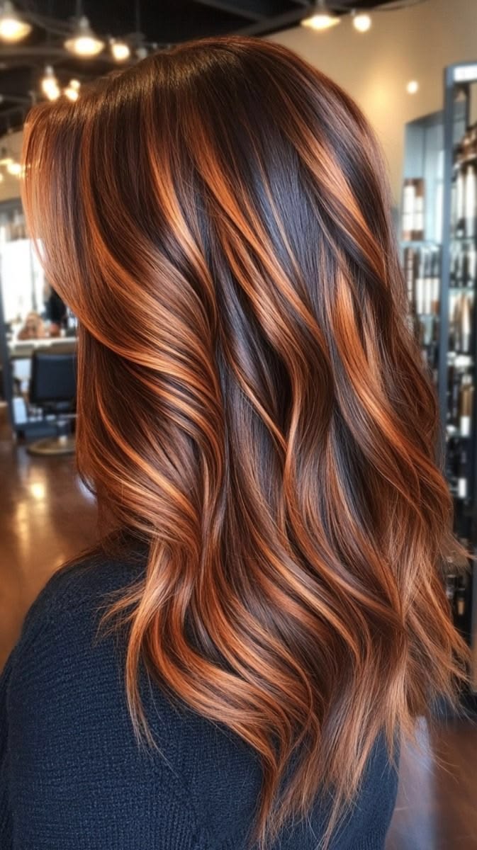Long hair with copper balayage
