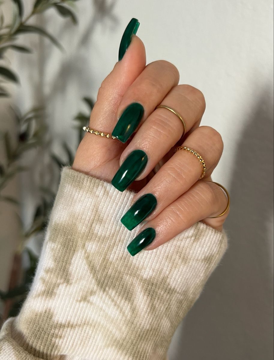 Sheer dark green jelly nails