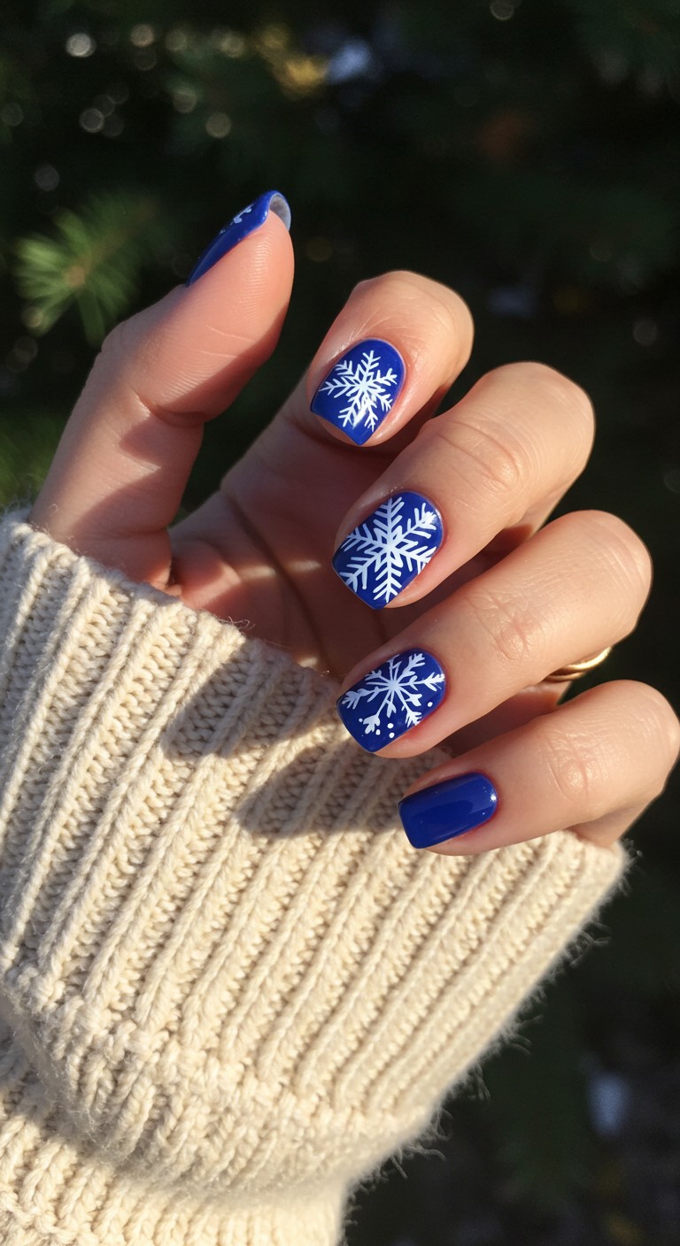 Hand painted snowflake nail art designs
