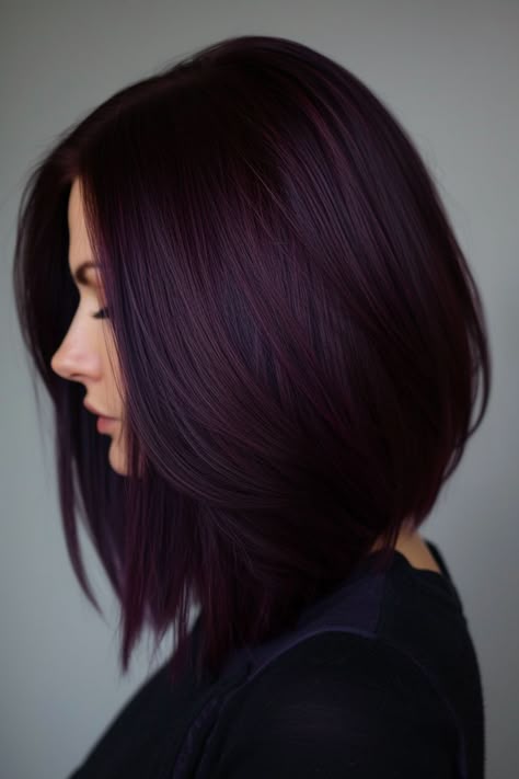 Dark plum bob haircut with violet undertones