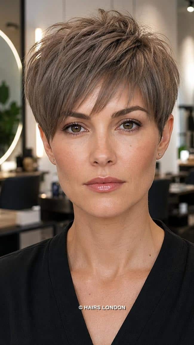 Mushroom brown pixie cut
