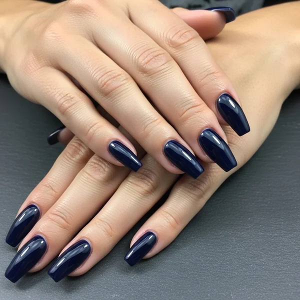 Deep navy blue glossy nails