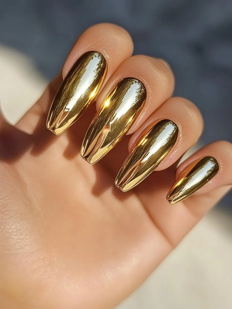 Gold chrome metallic nails