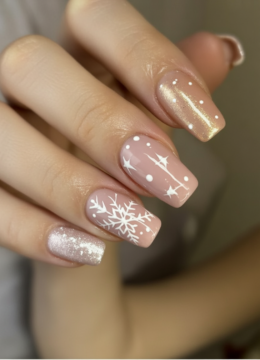 Blush nude with white snowflake art