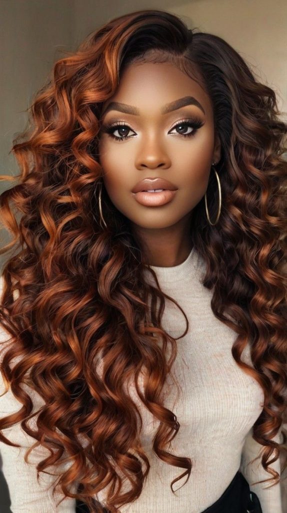 Honey blonde balayage loose curls on a Black woman