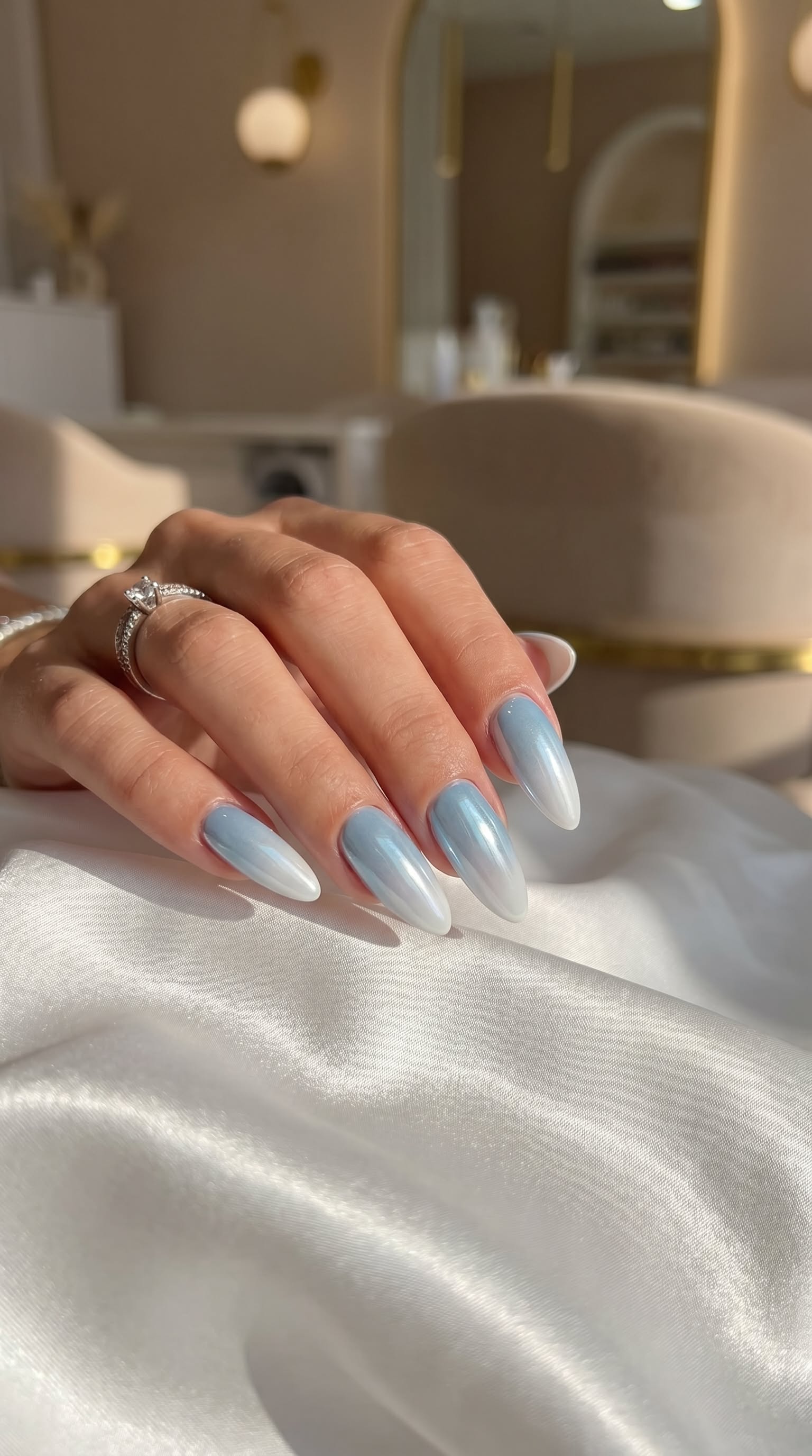 White nails with icy blue shimmer