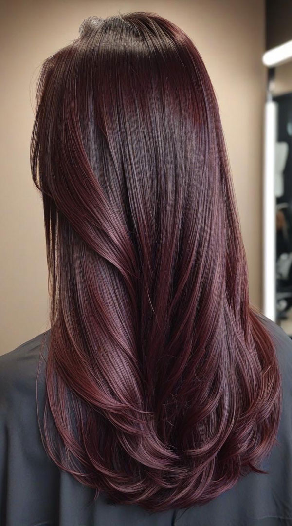 Plum brown hair with mulberry tones