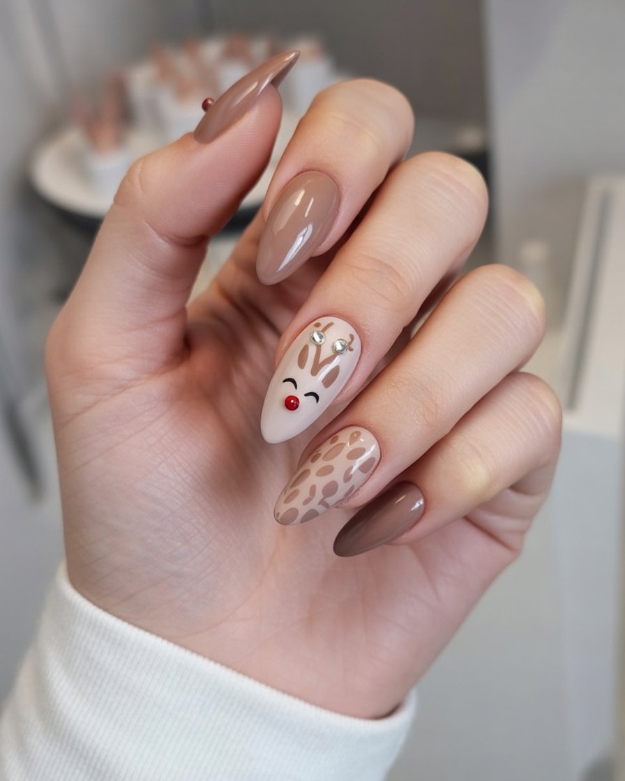 Reindeer Christmas nail art design