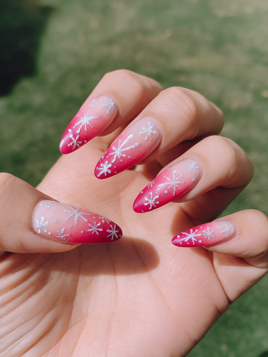 Hot pink ombre with snowflake sparkle