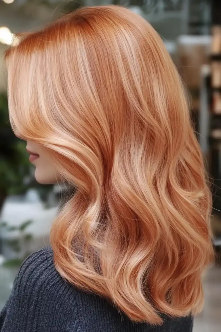 Strawberry blonde hair with peach highlights