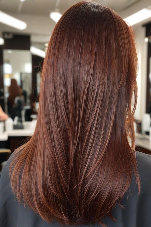Straight chestnut auburn hair