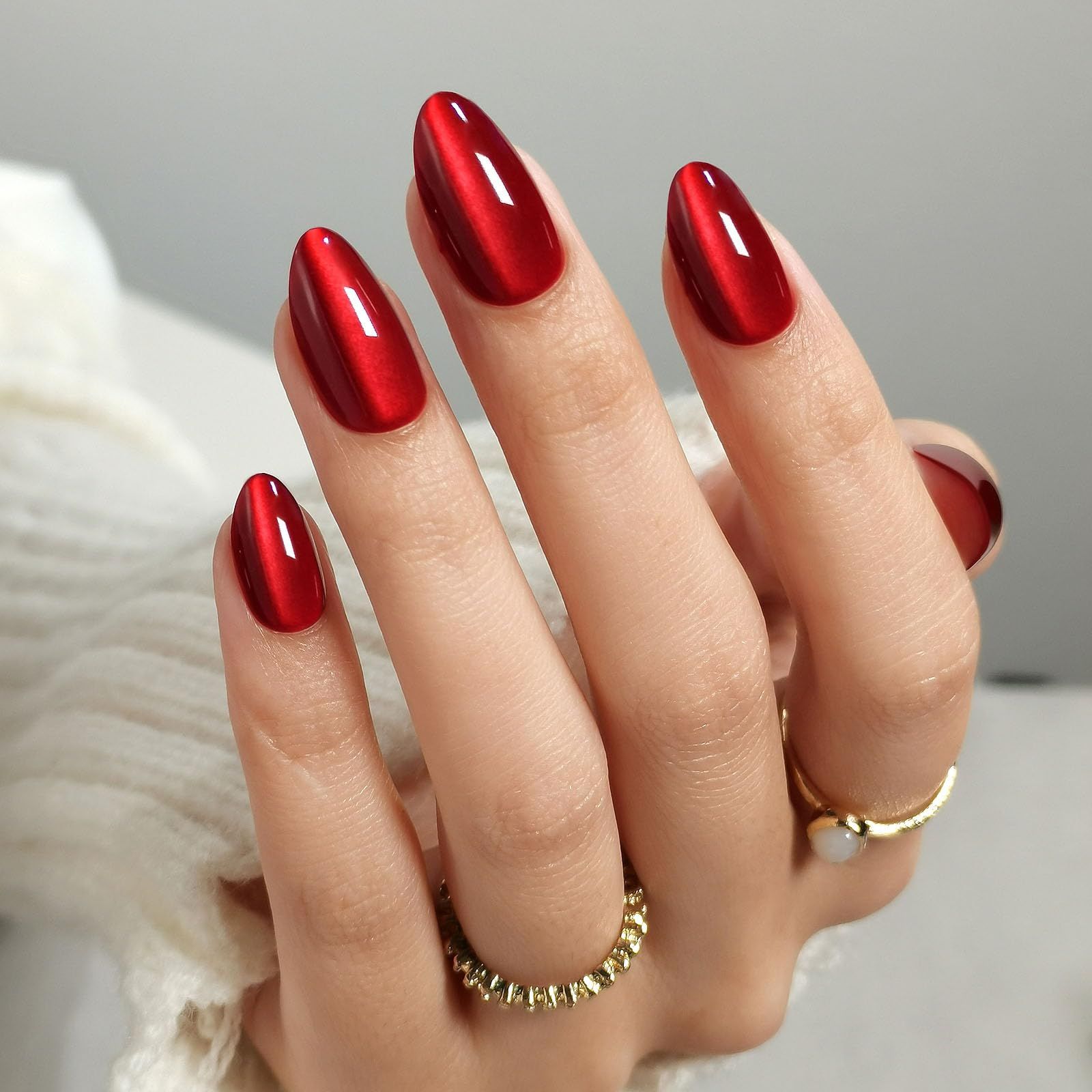 Ruby red shimmer glitter nails