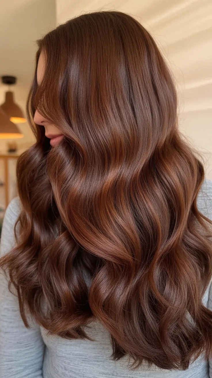 Warm chestnut brown hair with golden balayage