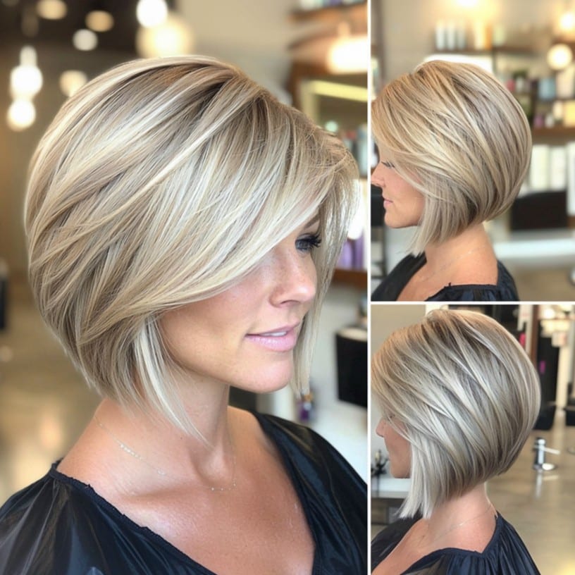 Ash blonde A-line bob with smooth volume