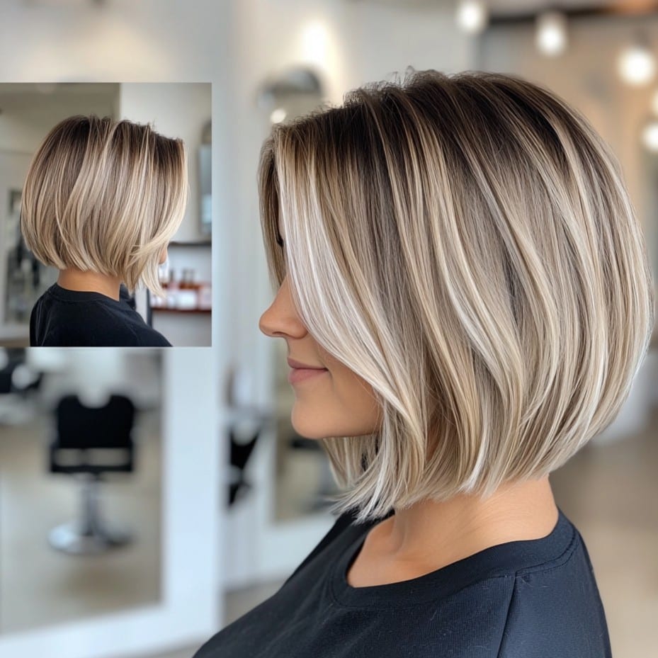 Ash blonde bob with dark roots