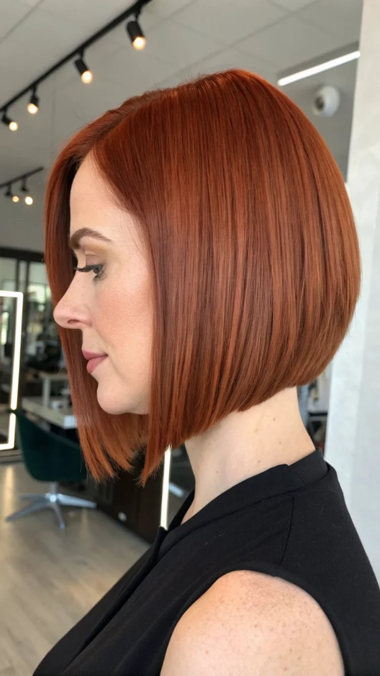 Auburn lob haircut in an asymmetrical long bob