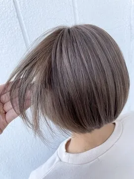 Mushroom taupe grey short bob hairstyle