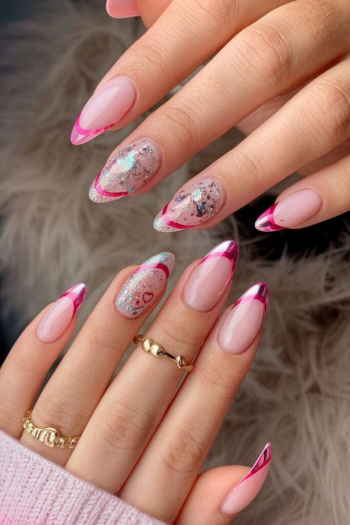 Pink aurora shimmer with crystal hearts