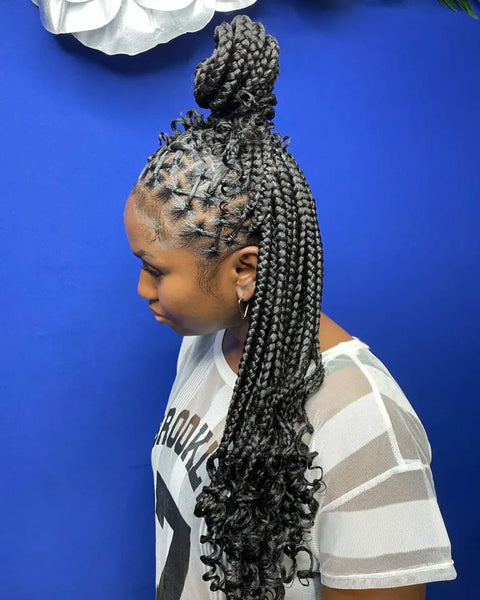 Half-up knotless braids with a wrapped crown