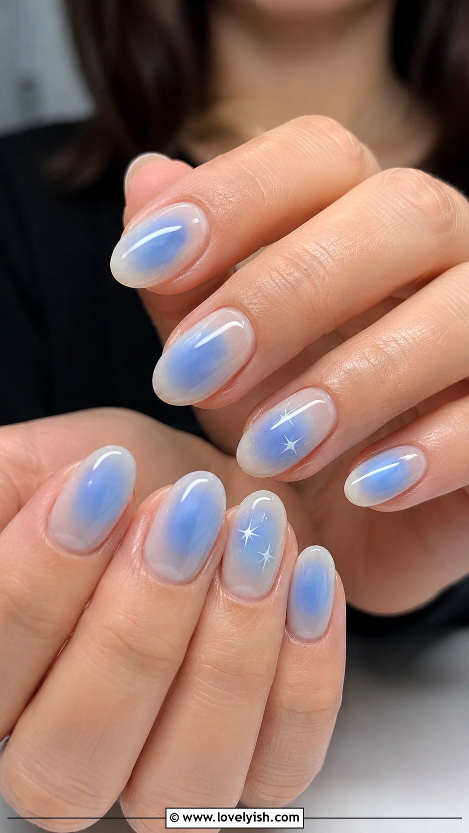 Baby Blue Dream: a powder-blue bloom drifting over sheer nude