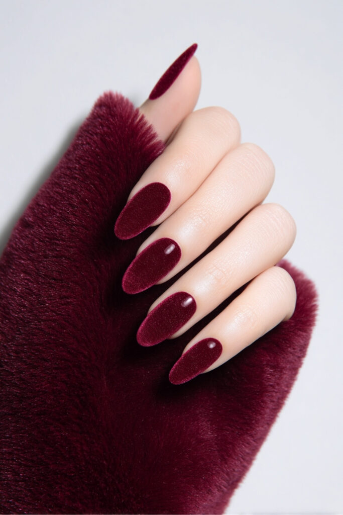 Burgundy velvet-finish nails