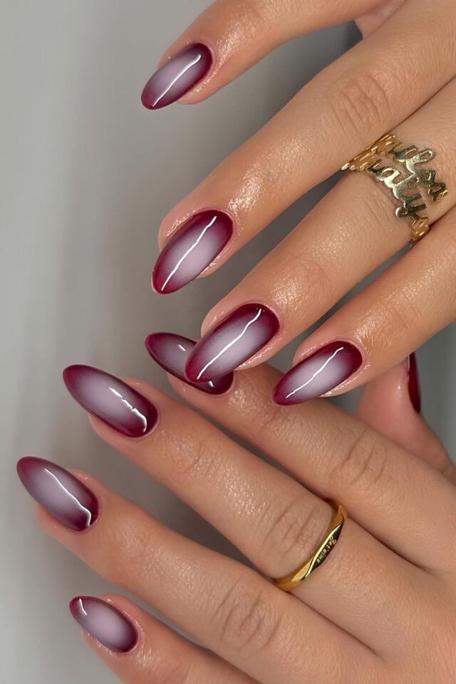 Burgundy Veil: a wine-red aura layered on a milky white base