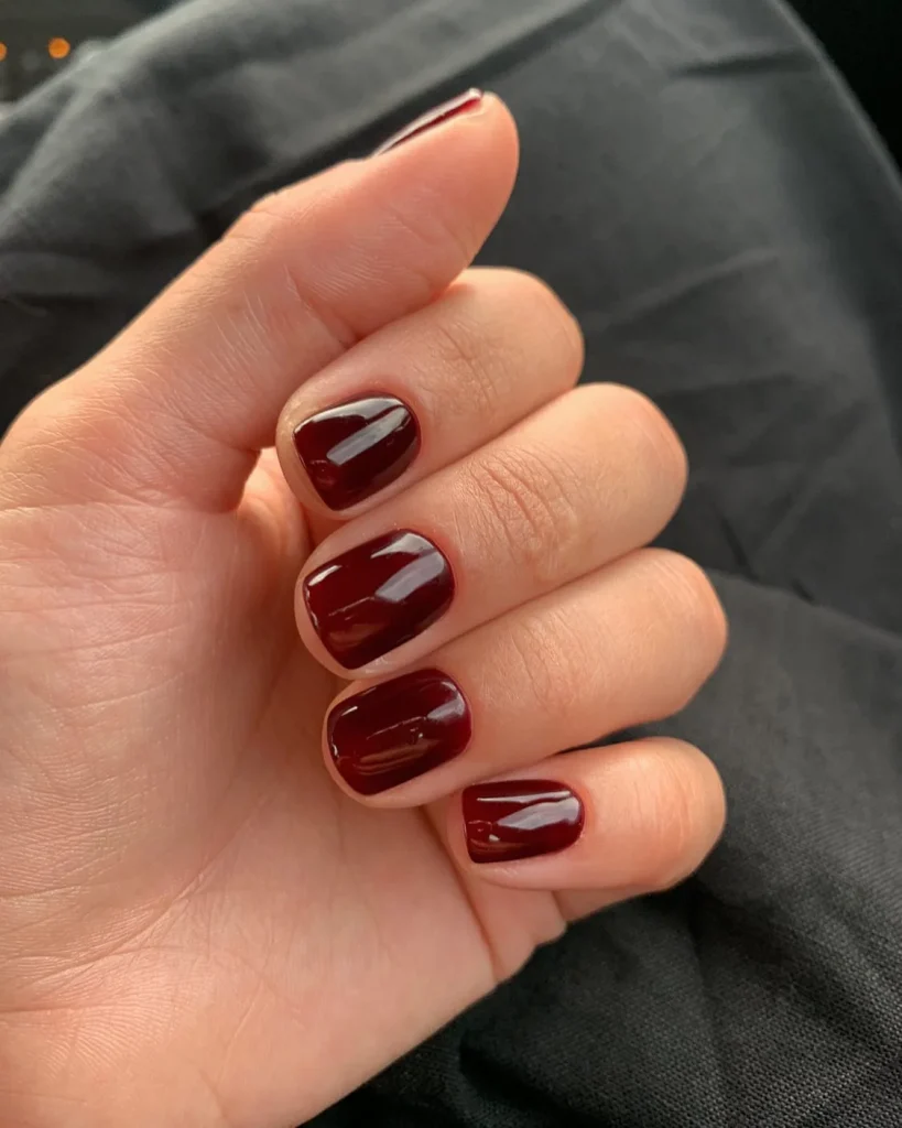Short wine red burgundy nails