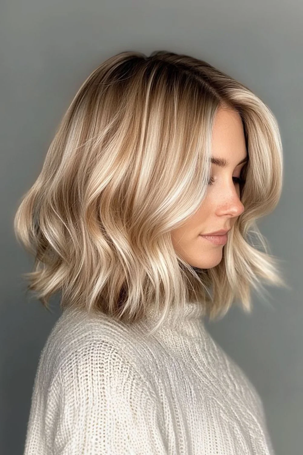 Buttery blonde blunt collarbone-length haircut