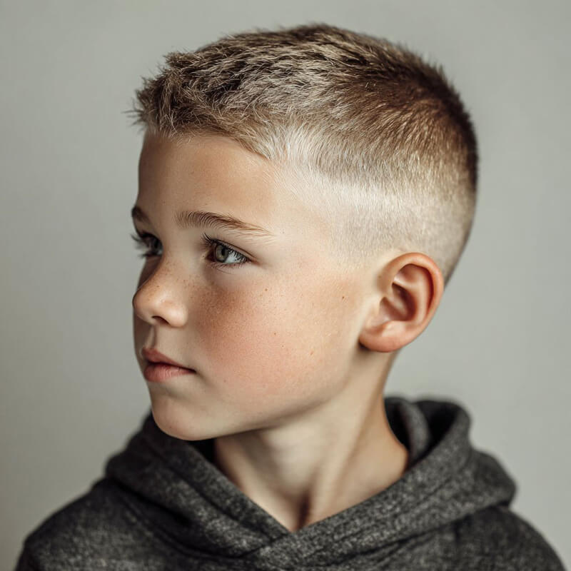 Boy with a buzz cut and high fade