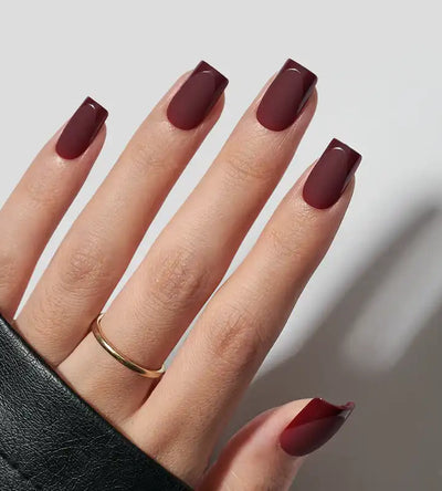 Matte burgundy wine red square nails