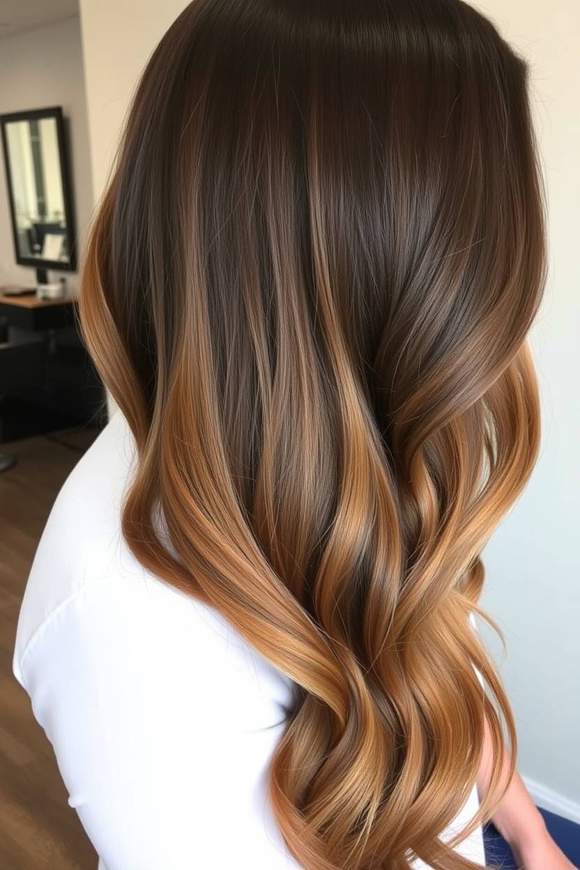 Burnt Caramel Ombre — winter hair color idea for brown eyes