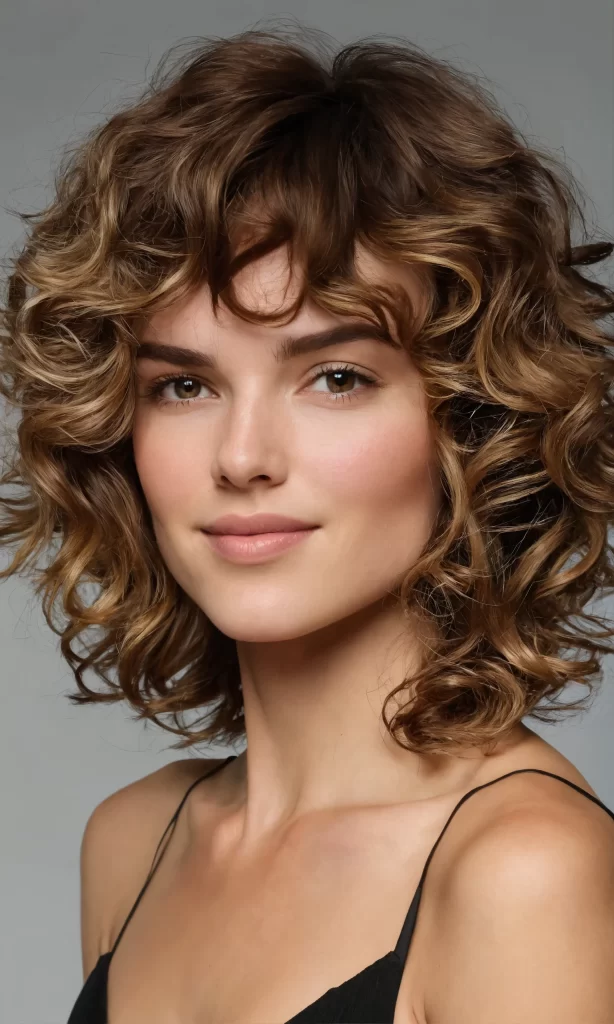 Soft glamorous curls with middle part on medium-length hair