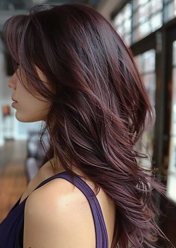 Chocolate cherry balayage on dark brunette hair